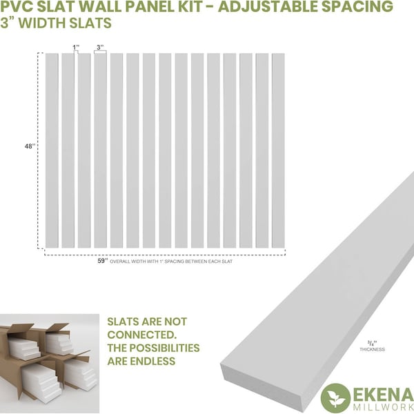 48H X 3/4T Adjustable PVC Slat Wall Panel Kit W/ 3W Slats, Unfinished Contains 15 Slats